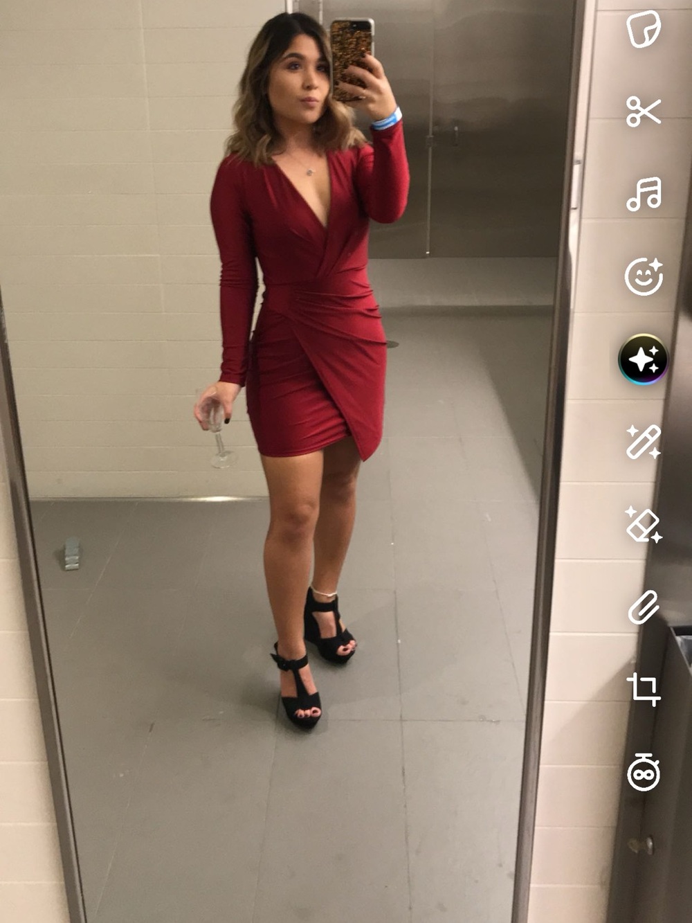 Red Long-Sleeve Wrapped Mini Dress - Unbranded